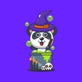 Witch panda making potion in halloween day.