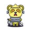 Zombie panda holding halloween greeting stone.