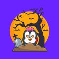 Zombie penguin rise from graveyard in halloween day. Royalty Free Stock Photo