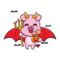 Devil pig in halloween day. Cute halloween cartoon illustration.