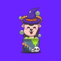 Witch ram sheep making potion in halloween day. Royalty Free Stock Photo