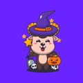 Witch ram sheep in halloween day. Cute halloween cartoon illustration. Royalty Free Stock Photo