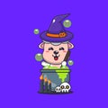 Witch sheep making potion in halloween day. Cute halloween cartoon illustration. Royalty Free Stock Photo