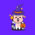 Witch sheep in halloween day. Cute halloween cartoon illustration. Royalty Free Stock Photo
