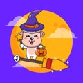 Witch sheep fly with broom in halloween night. Royalty Free Stock Photo