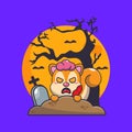 Zombie squirrel rise from graveyard in halloween day. Cute halloween cartoon illustration. Royalty Free Stock Photo