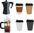 Hot Paper Cups Set with Moka Pot and French Press for Making Tea Royalty Free Stock Photo