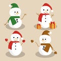 Free Vector Set of four Snowman. Vector illustration