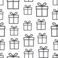repeating pattern of randomly lined gift icons in black on a transparent background