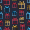 repeating pattern of colorful outline gift icon