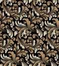 Seamless Gold And Ivory Decorative Floral Damask Pattern On Black Background Royalty Free Stock Photo