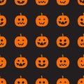 Seamless vector pattern for Halloween with cute smiling orange pumpkins on a black background