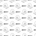 Cute halloween ghost seamless pattern on white background