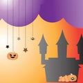 Halloween vector theme - pumpkins, scary spider, castle and stars