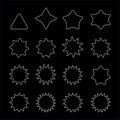 stars set: black color assets for Christmas stars, festival celebrations, web or game design, and app icons.Vector basic shapes.