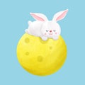 mid autumn festival rabbit watercolorisolated on white blackground vector illustration. Royalty Free Stock Photo