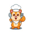 Chef squirrel cartoon vector holding spoon and fork.