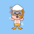 Cute sheep diving cartoon mascot character illustration. Royalty Free Stock Photo