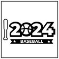 2024 text illustration vector design with basebal and bat