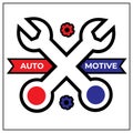 vector automotive illustration design with two wrenches in red and blue colors