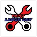 happy labor day illustration design vector with two wrenches in red and blue colors. Royalty Free Stock Photo