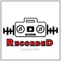 vector design illustration of recording equipment in black and white and musical notes. Royalty Free Stock Photo