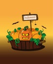 Beautiful Halloween illustration with mystic pumpkins. poster design.