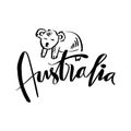 Australia lettering with koala. Handwritten text. Vector illustration. Royalty Free Stock Photo