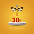 Goddess Maa Durga Face in Happy Durga Puja, Dussehra, and Navratri Celebration Concept for Web Banner, Poster, Social Media Post, Royalty Free Stock Photo