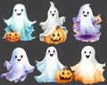 Halloween Ghost watercolor clip art set, vector illustration Royalty Free Stock Photo