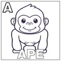 Coloring book for children. Alphabet a ape. Vector illustration. Children coloring page Royalty Free Stock Photo