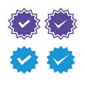 Set of vector badges and labels with check mark icons. Approved and certified icon. Check mark symbol. verified blue check logo