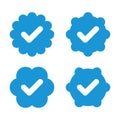 Set of vector badges and labels with check mark icons. Approved and certified icon. Check mark symbol. verified blue check logo