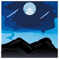 Night landscape with mountains and the moon in the sky. Vector illustration. clear blue sky is a beautifull landscape background