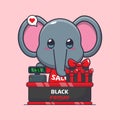 cute elephant with cashier table in black friday sale cartoon vector illustration.