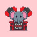cute elephant happy in black friday sale cartoon vector illustration.