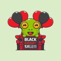 cute frog happy in black friday sale cartoon vector illustration.