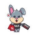 cute rabbit with shopping bag and black friday sale discount cartoon vector illustration. Royalty Free Stock Photo