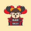 cute ram sheep happy in black friday sale cartoon vector illustration. Royalty Free Stock Photo