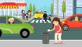 People in the city at the crosswalk. Vector illustration