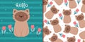 seamless pattern and vector illustration greeting card cartoon cat and flower Royalty Free Stock Photo