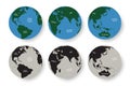 Set of earth globe icons, colourful and silhouette earth continents, vector illustration of world map Royalty Free Stock Photo