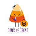 Trick or treat - cute hand drawn candy corn, with Jack o lantern and little spider Royalty Free Stock Photo