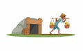 Traditional Miner Working, Slavery In Mining Industry Cartoon illustration Vector