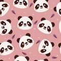 seamless pattern cartoon panda and leaves