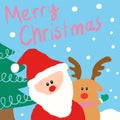 Hand drawn Christmas elements in crayon with Christmas tree, snow, Santa Claus, reindeer for Xmas background, wallpaper