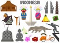 Set of Indonesia famous landmarks