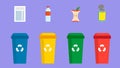Recycling bin icon set. Flat vector illustration of recycling bin Royalty Free Stock Photo