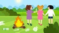 Children in the park near the bonfire with garbage. Royalty Free Stock Photo