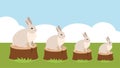 Rabbits on a stump. Vector illustration